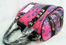 2014 Pink Climbing Cheetah Sequin Large Satchel Silver should bag