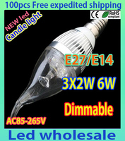 100pcs/lot DHL Free Shipping Candle Bulb E14/E27/E12 6W 550 Lumens LED Candle Light 85-265V 3000K Warm White /White Light Bulb
