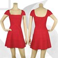D015 Red Color Square Neck Short Sleeve Evening Dress Party Dress Celebrities Skirt