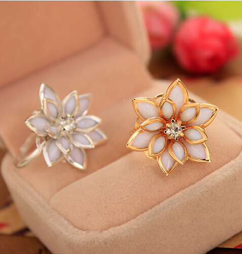 Fashion New Arrival Hot Sale Exquisite Noble Cute Lotus Flower Sweet Gold Silver Adjustable Ring R16
