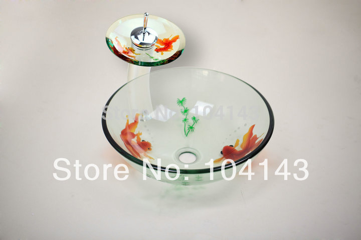 Golden Fish Bathroom tempered glass vessel sink & mixer chrome faucet ...