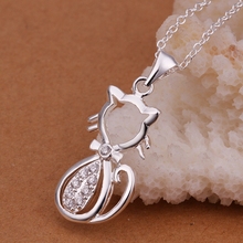 Wholesale Sterling Silver 925 Jewelry 925 Sterling Silver Fashion Jewelry Cat Pendant Necklaces Crystal Necklaces N312