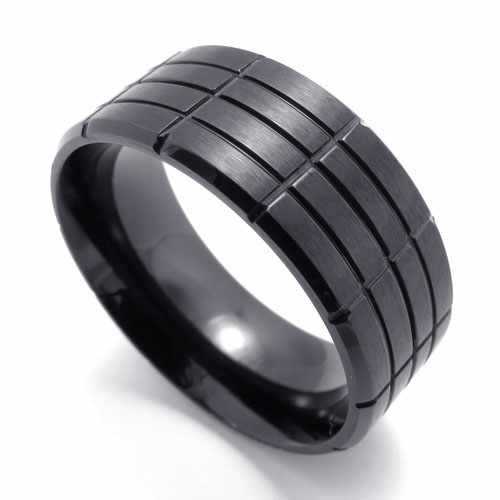 Fashion Accessories Titanium Stainless Steel Ring Black Simple Stamp Cell Grain Women Men Rings Wedding Engagement