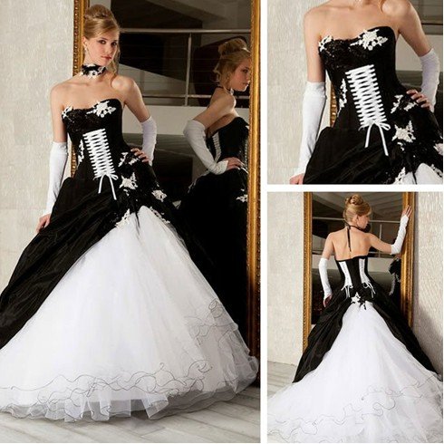White  Black Dress on New Fashion Black And White Wedding Dresses For Bride With Appliques