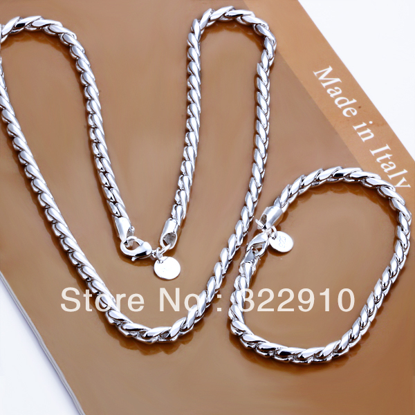 S068 Free Shipping Wholesale Fashion Rope 4mm Men jewlery sets 925 sterling silver Jewelry Set