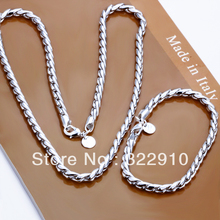 S068 Free Shipping Wholesale Fashion Rope 4mm Men jewlery sets 925 sterling silver Jewelry Set