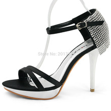 SHOEZY Womens Silver and Black Satin Diamate Formal Wedding Evening Party Dress Strappy Ankle Strap High