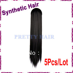 5Pcs/Lot New Fashion Women's Hoop Headband Long Straight Synthetic Hair Extensions Black Free Shipping 8008(China (Mainland))