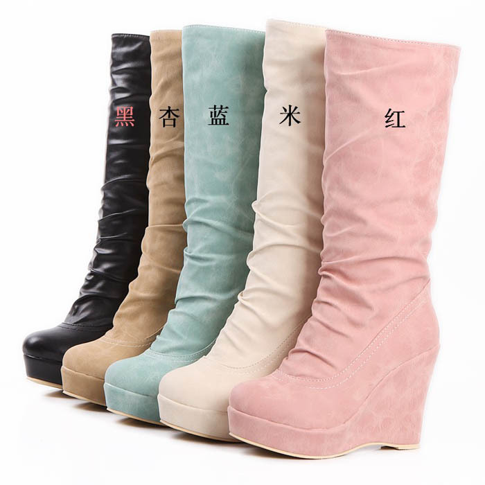 2014 new arrival scrub gaotong boots women s shoes platform high heels wedges platform plus velvet