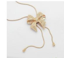 Free Shipping Exquisite Diamond Bow Long Design Necklace Pendant 2Pcs/Lot Z-A2030