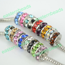 Wholesale 20PC Multicolor Crystal 10mm x 4mm Spacer Round Loose Charm Wheel Beads Fit Pandora European