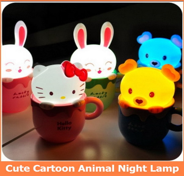 Fashion Cute cartoon animals small night lamp, energy saving ideas led small night light, USB charging free shipping 5 color(China (Mainland))