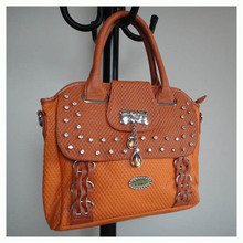 stylish handbag,Size:33 x 25cm,PU + Rhinestone,3 different colors,(orange),two function,Free shipping
