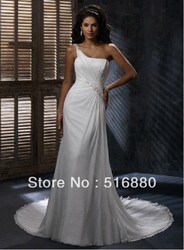 In 2013 the new single shoulder strap style chiffon evening dress listed decorative personality overall fold, sewing beads belt(China (Mainland))