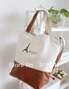 2012 New Korean Lady Girl Canvas Leather Hobo handbag backpack satchel shoulder bag free shipping 4175 bb0285(China (Mainland))