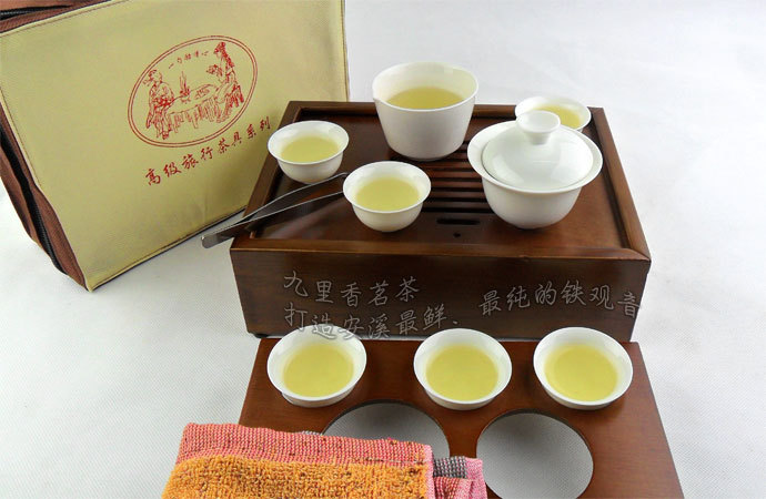 Portable travel jade porcelain tea set travel car Kung Fu Tea Chinese kungfu tea set wood