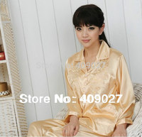 Fashion Women silk Pajamas long sleeve soft sleepwear comfortable 1set=2 pcs Valentine