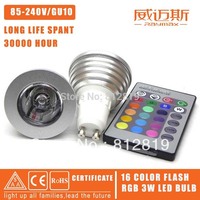 16 Colors Changing RGB LED BULB Lamp Remote Control INCLUDE ,3W GU10 RGB LED Bulb ,85-265V LED light 30PCS/LOT SHIPMENT FREE