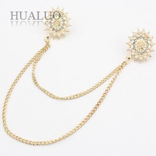 Europe America Hot Exaggerated Imitation Pearl Snowflakes Long Chain Brooch Gold X37