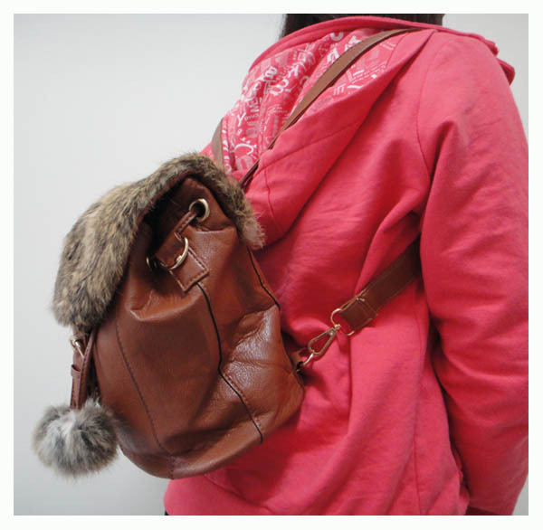 wholesale ladies Backpack Leisure bag brown Size 27 x 25cm PU rabbit fur 3 different colors