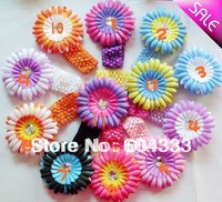 12sets  4" Zebra Gerbera Daisy Flowers Hair Clips +1.5" Crochet Stretch Toddler Headbands New Born Baby Hair Jewelry