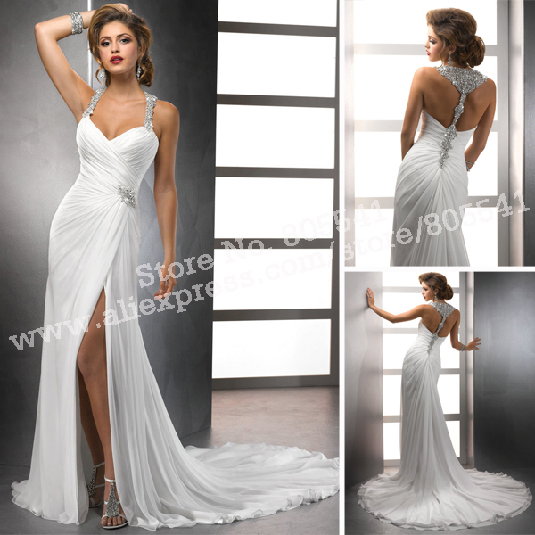 halter white wedding dress for beach