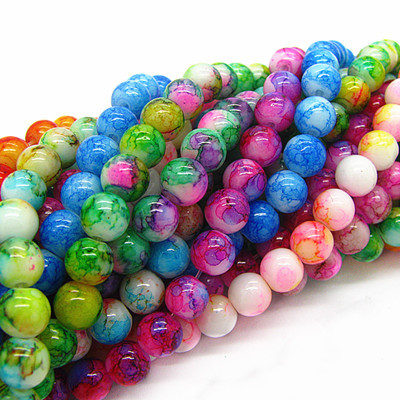 6mm 8mm 10mm Mix Color Round Shape Chunky Pendant Beads Chic Loose Glass Crackle Beads for