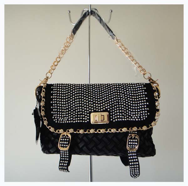 Designer ladys handbag DKB 2818 A0078 black size 28x18cm PU fabric with Rhinestone shoulder straps two