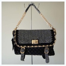 Designer ladys handbag DKB 2818 A0078 black size 28x18cm PU fabric with Rhinestone shoulder straps two