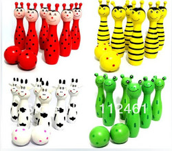 Cheap Free Ship Cute Wooden Animal Style Bowling Toy 4 Desing Bowling Balls Game Baby Intellectual Toys Children Gift(China (Mainland))