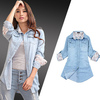 2013 New Fashion women jeans blouse,Pearl buckle thin denim shirt long sleeve shirt outwear, SIZE S,M  FREE SHIPPING  1012