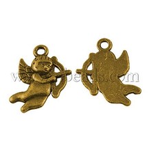 Closeout Tibetan Style Pendants,  Angel Cupid Charms,  Lead Free,  Antique Golden,  Size: about 22mm long,  16mm wide