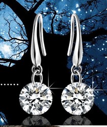 2013 Free Shipping Women Ladies Drop Earing 925 Sliver Diamante Jewelry(China (Mainland))