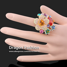 Rhinestone Austrians Crystals Imitation Diamond Ruby Red Gemstone Flower Fashion Ring Jewelry for Women Free Shipping