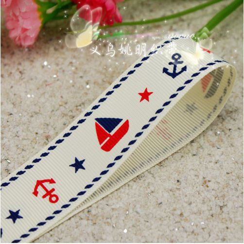 DIY fashion material 1"(25mm) polyester printed ribbon Navy anchor series 100yards / roll free shipping(China (Mainland))