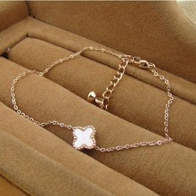 High Quality Four Leaf Clovers Shell Rose Gold Plated Anklets Bracelets For Women
