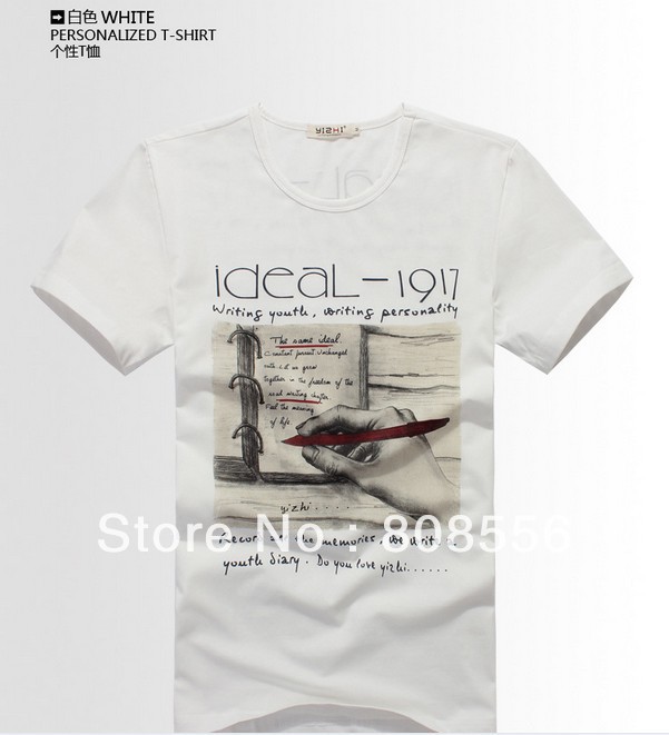 Free shipping New men fashion summer t-shirts cotton notebook pattern men's short sleeve British Style in stock Retro style(China (Mainland))