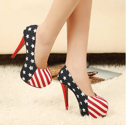 Wedding shoes Party Platform American USA Flag Printing High Heels ...