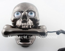 Free Shipping Skull Phone Fashinon Telephone Skull Telephone Jumping Eyes Skull Phone with Bone Headset black(China (Mainland))