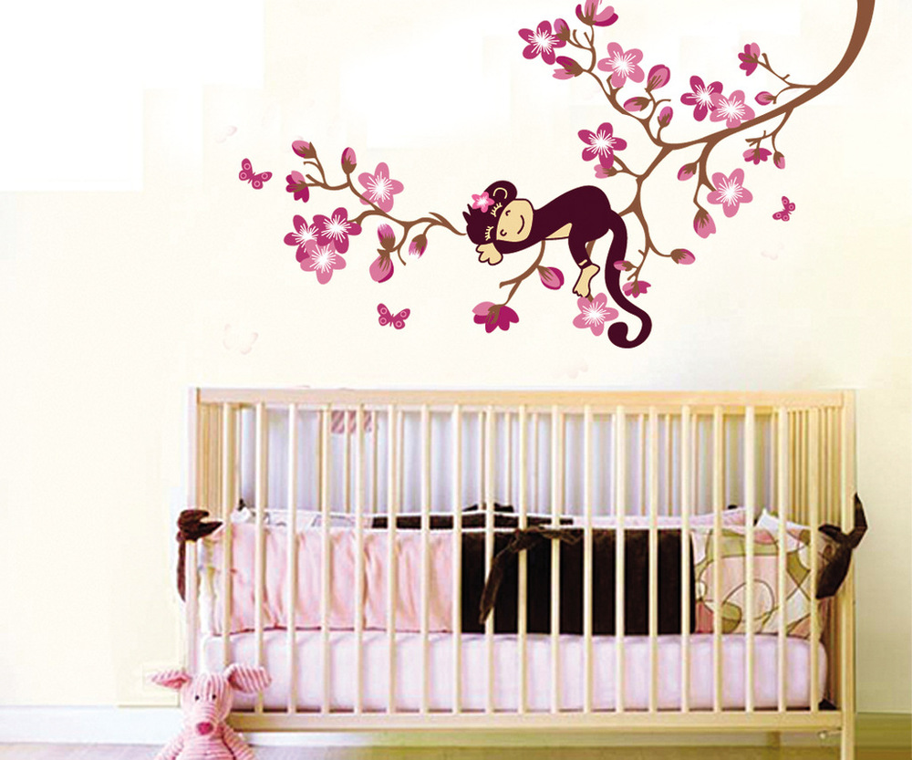 Lovely Monkey and Floral Wall Stickers Kids Room Design Daycare ...