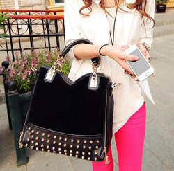 2013 new rivet package stitching flannel bag shoulder bag brand fashion handbag Free Shipping Rivet Studded Messenger Bag B069(China (Mainland))