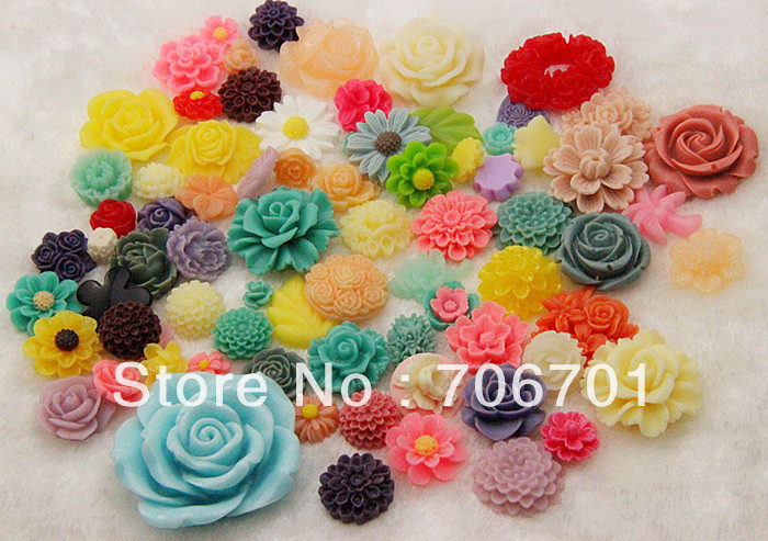 Free shipping 10 42mm Mixed Designs Resin Flower Cabochons Jewelry DIY Accessorie 100PCS LOT
