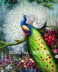 Green Forest Peacock Cross Stitch precision printed silk factory direct Monopoly substantial new living room painting View(China (Mainland))