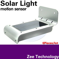 6pcs/lot Waterproof Solar Powered Outdoor Lamp 16 LED Wall Light Induction Motion Sensor Detector /Garden Yard Street Lighting(China (Mainland))