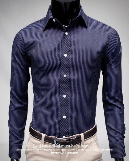Free shipping 2013 Elegant stripe gentleman style men's casual fashion long-sleeved shirt, M L XL XXL,Work clothes(China (Mainland))