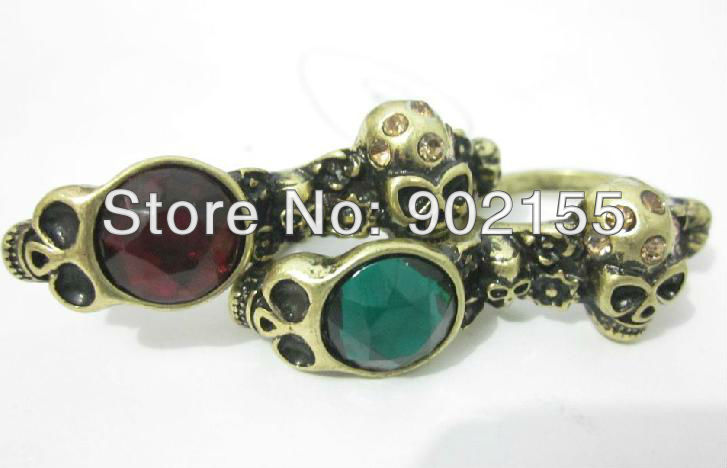 Latest new arrival antique skull skeleton imitation rhinestone design alloy rings jewellry free shipping(China (Mainland))