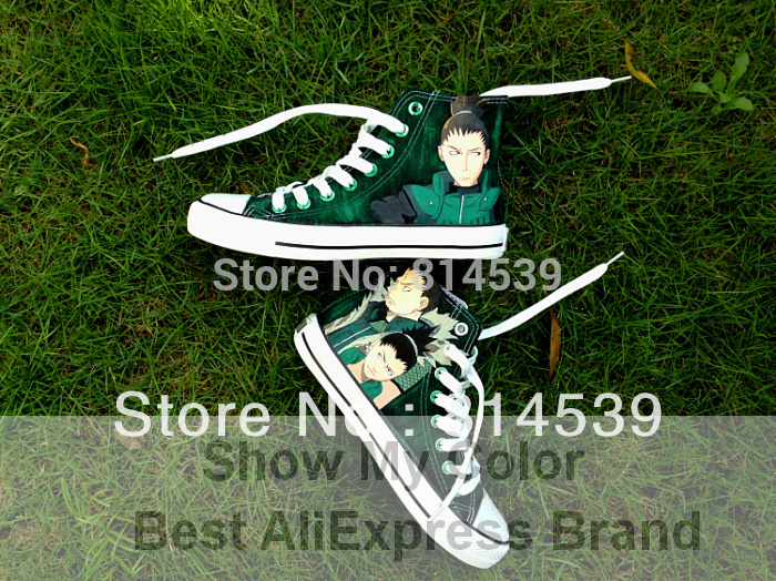 2013 Best Sale Naruto anime canvas shoes Shikamaru Shikaku hand painted high top casual fashion shoes