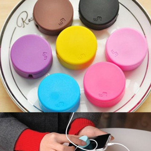 wholesale 5pcs lot Fashion cute candy color mobile phone screen wipe earphones cable winder free shipping(China (Mainland))
