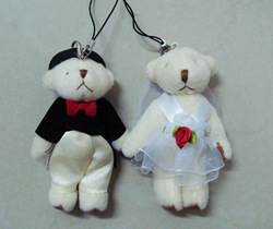 Gift LOVERS Wedding Teddy Bear Plush Stuffed Toy Keychain Phone Strap(China (Mainland))