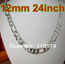 Hot Sale 925 Silver Necklace 12mm 24inch 3:1 For Men’s Curb Necklaces Fashion Jewelry Free Shipping
